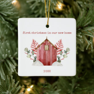 Minimalist First Christmas In Our New Home Photo Ceramic Ornament
