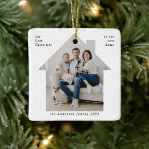 Minimalist First Christmas In Our New Home Photo Ceramic Ornament