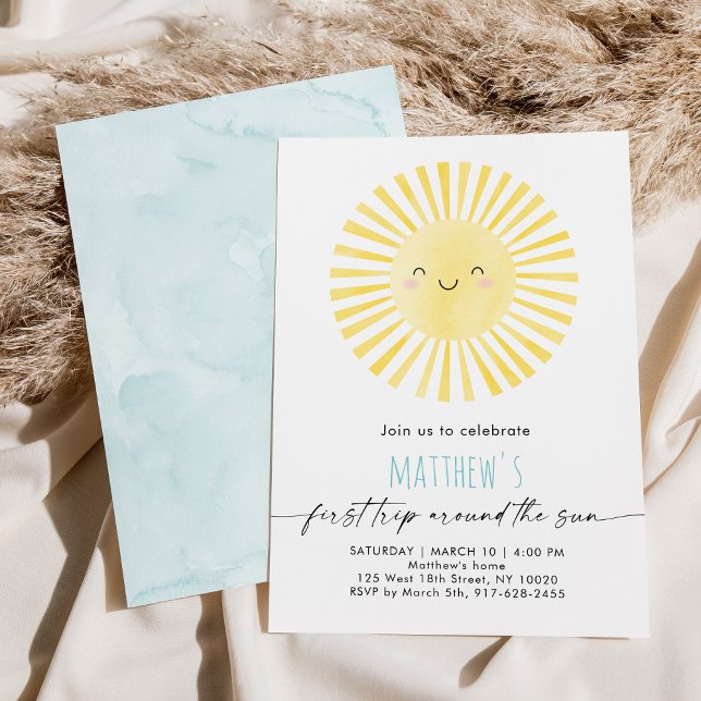 Minimalist First Trip Around the Sun Birthday Invitation (Creator Uploaded)