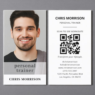 Minimalist Fitness QR Code Personal Trainer Photo Business Card