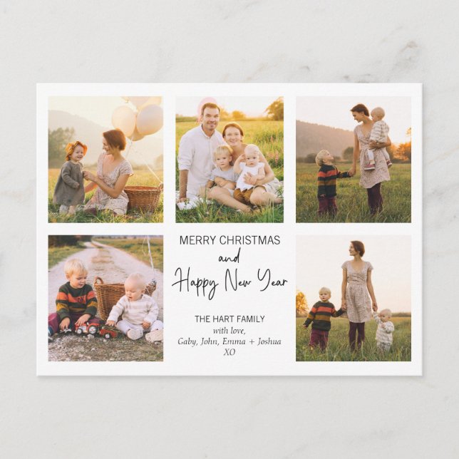 Minimalist Five Photo Family Photo Christmas Postcard (Front)