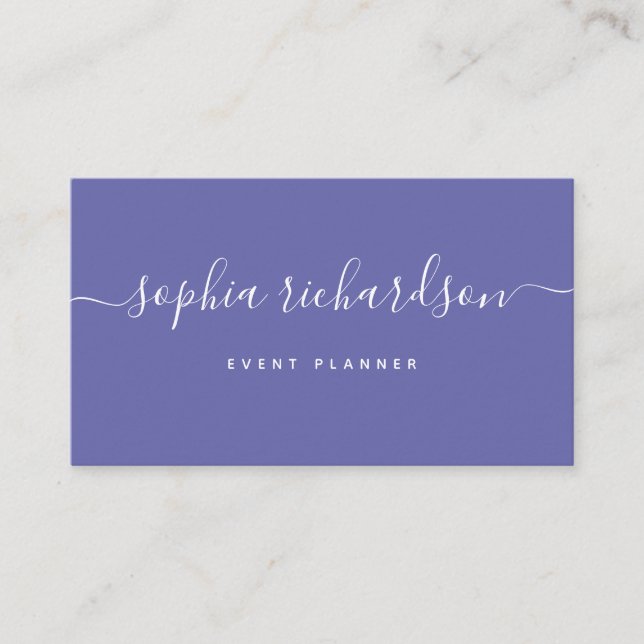 Minimalist Flair | Periwinkle Script Business Card (Front)