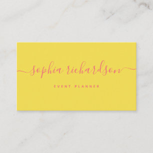 Minimalist Flair Yellow with Pink Script Business Card