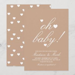 Minimalist Floating Hearts  Baby Shower Earthy Inv Invitation