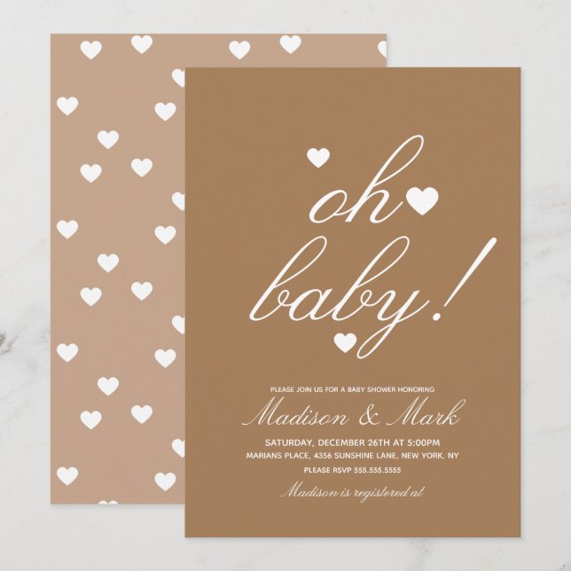 Minimalist Floating Hearts  Baby Shower Earthy  Invitation (Front/Back)