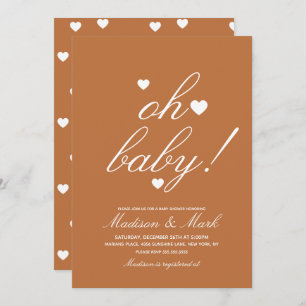 Minimalist Floating Hearts Baby Shower Earthy Invitation
