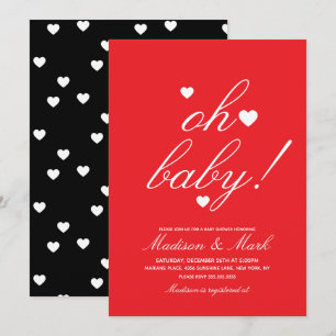 Minimalist Floating Hearts Baby Shower Red Black  Invitation