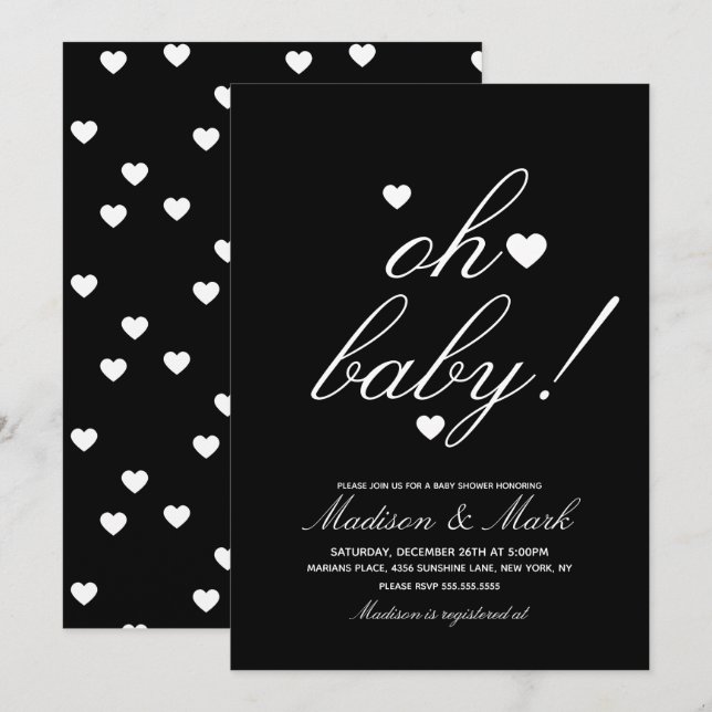 Minimalist Floating Hearts Black Baby Shower  Invitation (Front/Back)