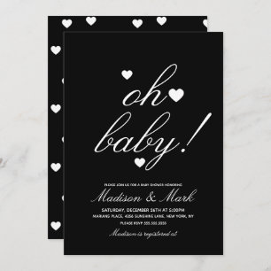 Minimalist Floating Hearts Black Baby Shower  Invitation
