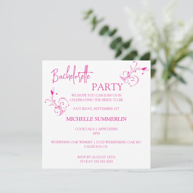 Minimalist FloraL Bachelorette Party Invitation (Standing Front)