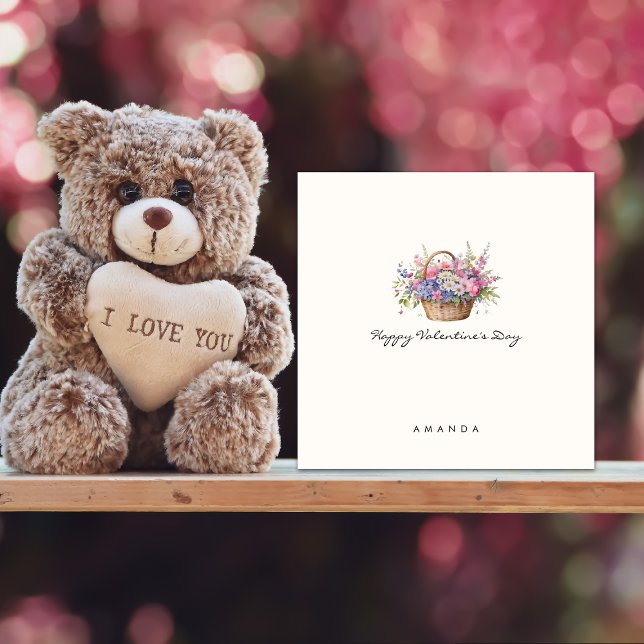 Minimalist Floral Basket Cute Valentine's card (Creator Uploaded)