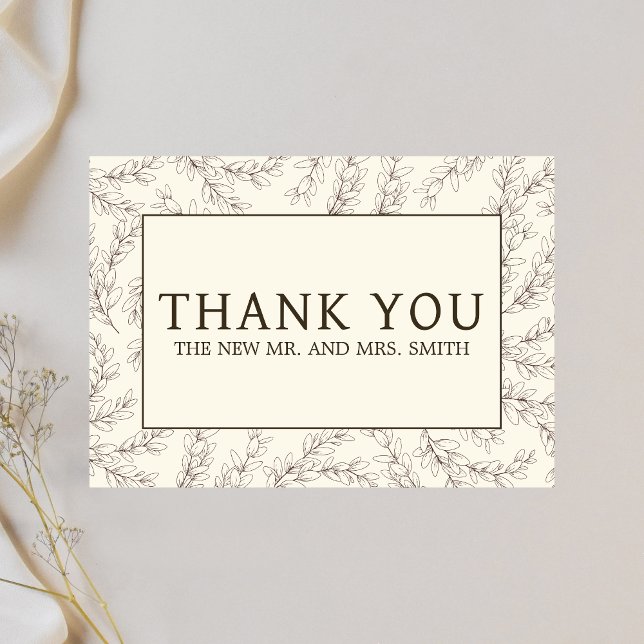 Minimalist Floral Beige Wedding Thank You Card (Floral Minimalist Beige Wedding Thank you Card)