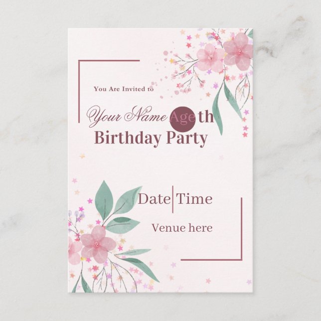 Minimalist Floral Birthday Invitation (Front)
