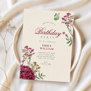 Minimalist floral birthday invitation