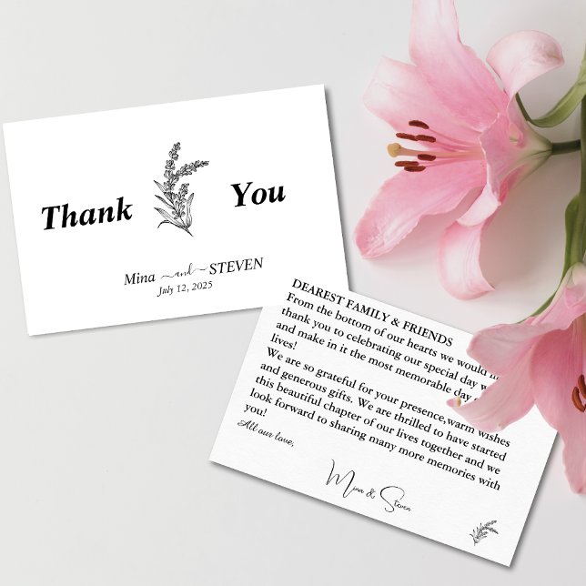 Minimalist floral black and white Thank You Card (Creator Uploaded)