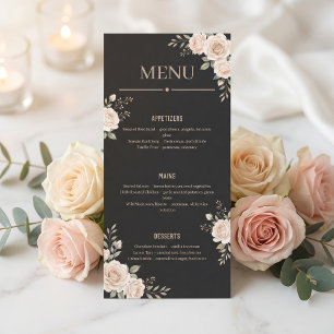 Minimalist Floral Black Restaurant Or Wedding Menu