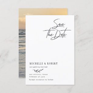 Minimalist Floral Black Tie Photo Save The Date Invitation