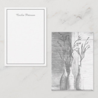 Minimalist Floral Black White Pencil Drawing Card