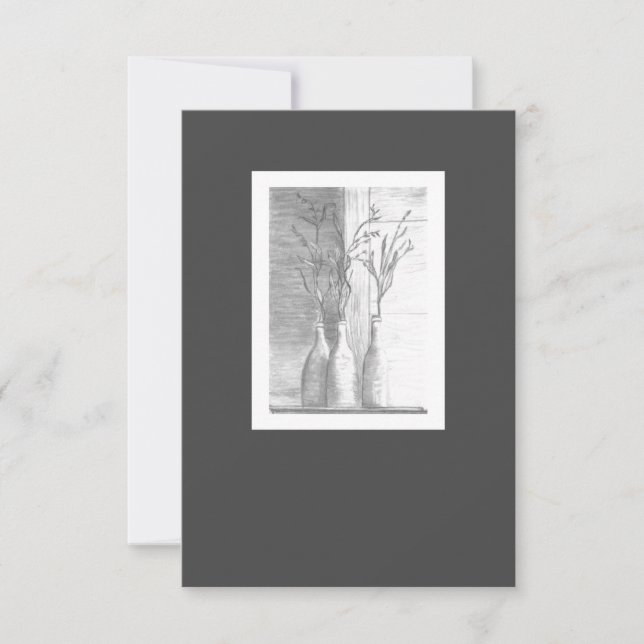Minimalist Floral Black White Pencil Drawing Thank You Card (Front)