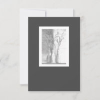 Minimalist Floral Black White Pencil Drawing