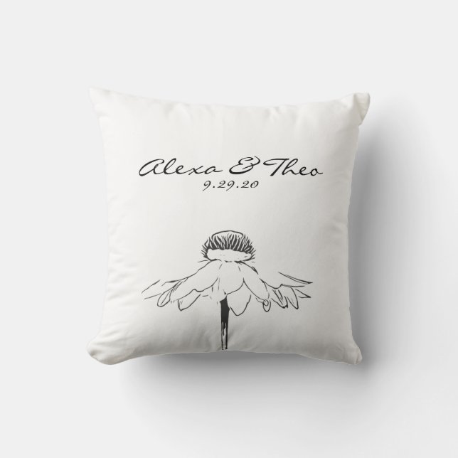 Minimalist Floral Black White Wedding Custom Cushion (Front)