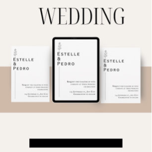 Minimalist Floral Black & White Wedding Invitation
