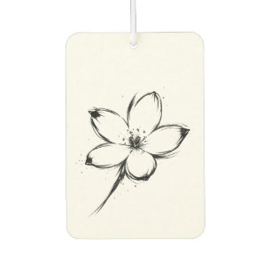 Minimalist Floral Blossom Ink Brushstroke Art on Car Air Freshener