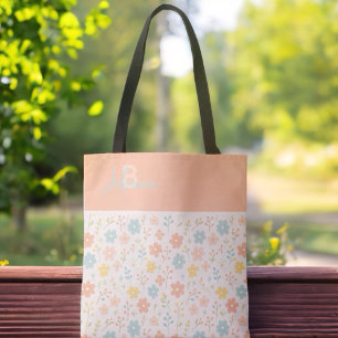 Minimalist Floral Boho Personalised Monogrammed Tote Bag