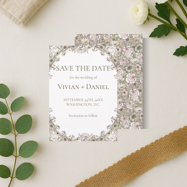 Minimalist Floral Boho Save the Date Card  (Creator Uploaded)