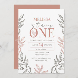 Minimalist Floral Boho Terracotta 1st Birthday  In Invitation