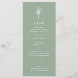 Minimalist Floral Bouquet Sage Green Wedding Menu