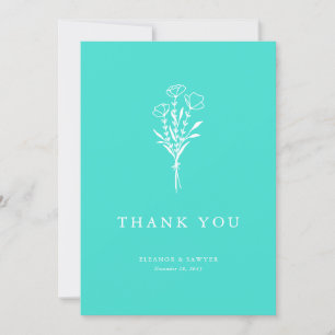 Minimalist Floral Bouquet Turquoise Wedding Thank You Card