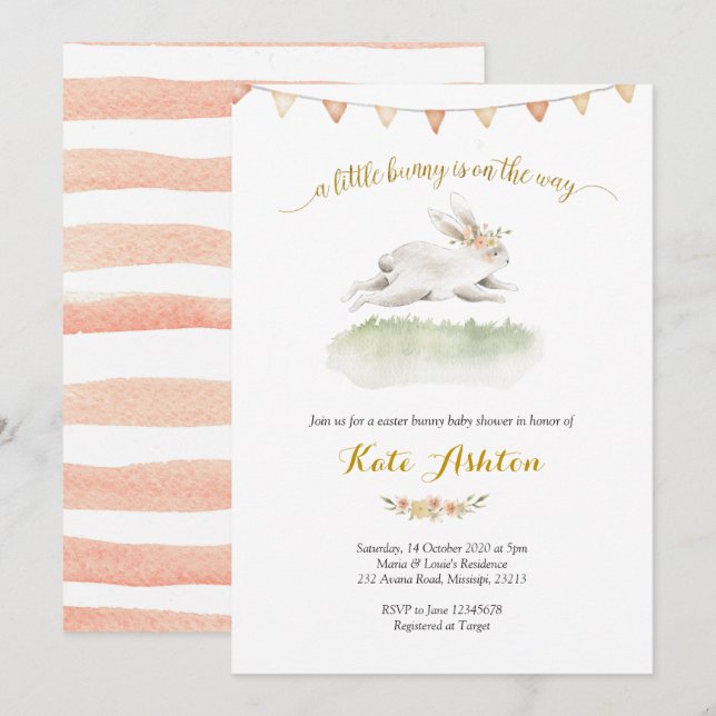 Minimalist Floral Bunny is on The Way Baby Shower Invitation (Front/Back)