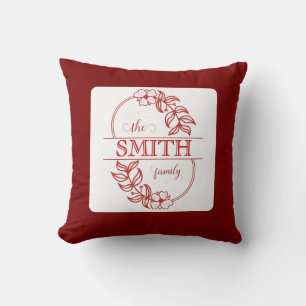 Minimalist Floral Burgundy Custom Family Typograph Cushion