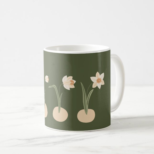 Minimalist Floral Charm Green Natural Custom Coffee Mug (Front Right)