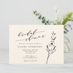 Minimalist Floral Drawing in Cream Bridal Shower Invitation