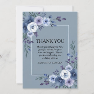 minimalist floral dusty blue wedding thank you card