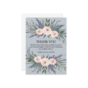 minimalist floral dusty blue wedding thank you card