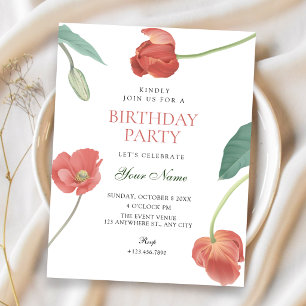 Minimalist floral elegant birthday invitation