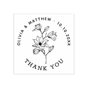 Minimalist Floral Elegant Wedding Thank You Favour Rubber Stamp