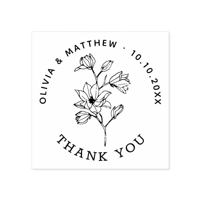 Minimalist Floral Elegant Wedding Thank You Favour Rubber Stamp (Imprint)