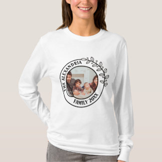 Minimalist Floral Family Monogram Photo T-Shirt