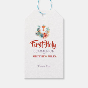 Minimalist floral first catholic communion gift tags