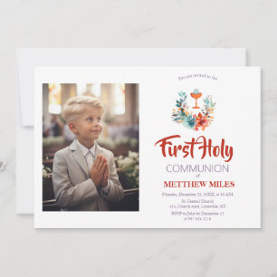 Minimalist floral first catholic communion invitation