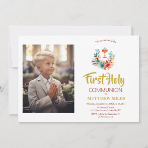 Minimalist floral first catholic communion invitation