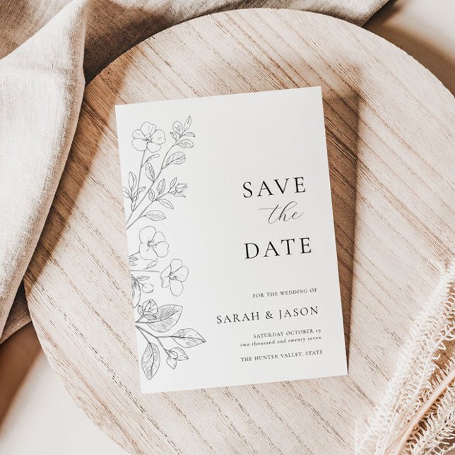 Minimalist Floral Flat Save The Date Card (Creator Uploaded)
