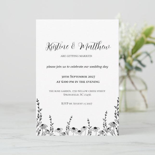 Minimalist Floral Garden Wedding Invitation  (Standing Front)