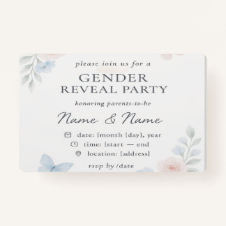 Minimalist Floral Gender Reveal Invitation ID Badge