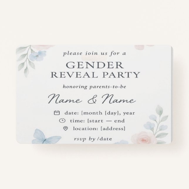 Minimalist Floral Gender Reveal Invitation ID Badge (Front)