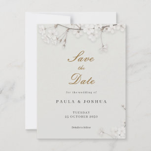 Minimalist Floral Gold Classic Save the Date Card